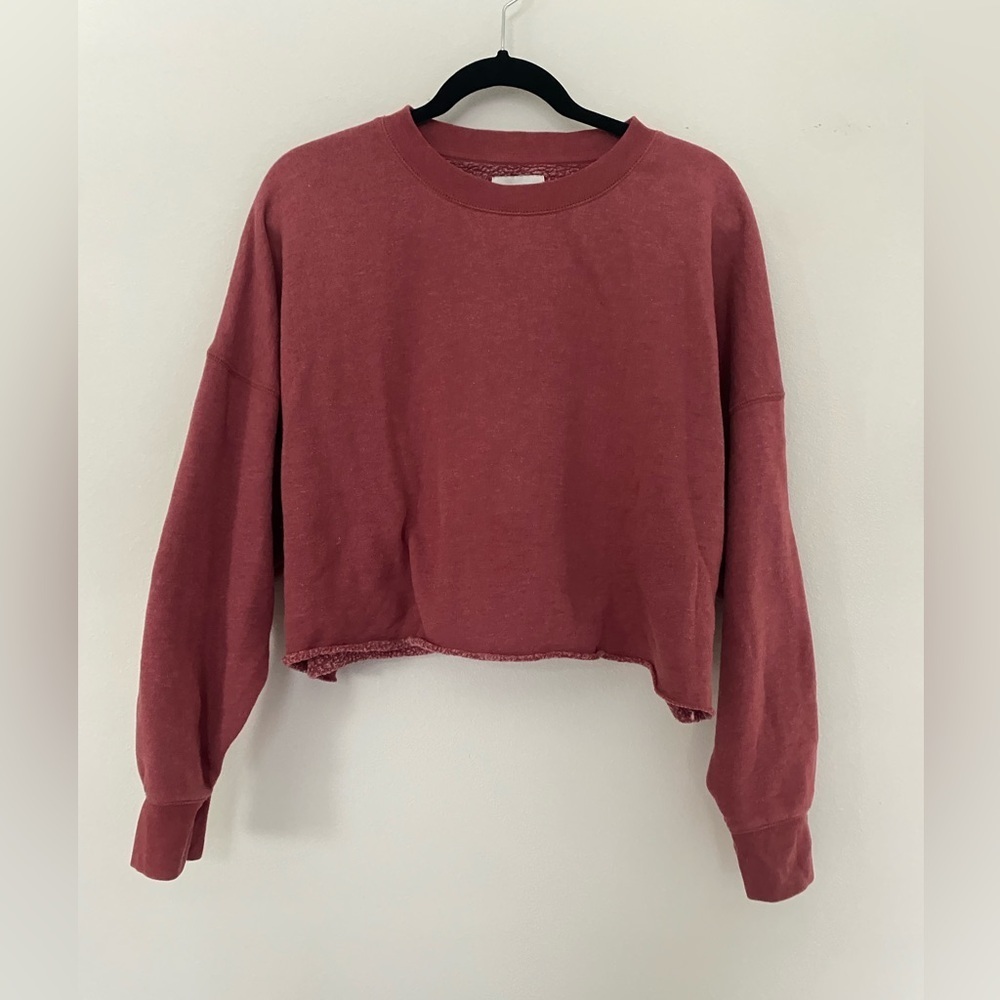 American Eagle Red Oversized Cropped Hoodie Sweatshirt Women’s L - Picture 2 of 5